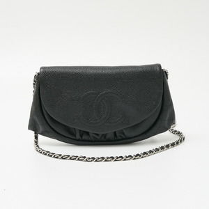 Chanel Half Moon Chain Wallet Long Wallet Caviar Skin Black
